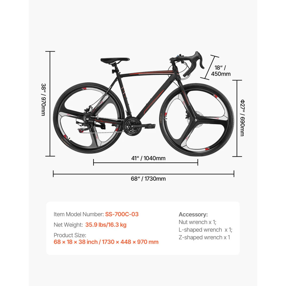 Road Bike 700C 21 Speeds Carbon Steel Frame Disc Brake