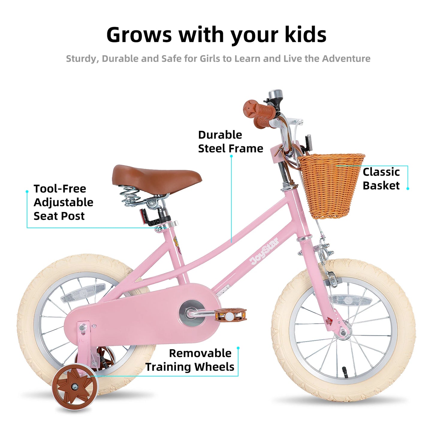 US warehouse JOYSTAR Girls Bike for 2-12 Toddlers & Kids, 12" 14" 16" 20" with Training Wheels, Basket & Kickstand, Retro Style