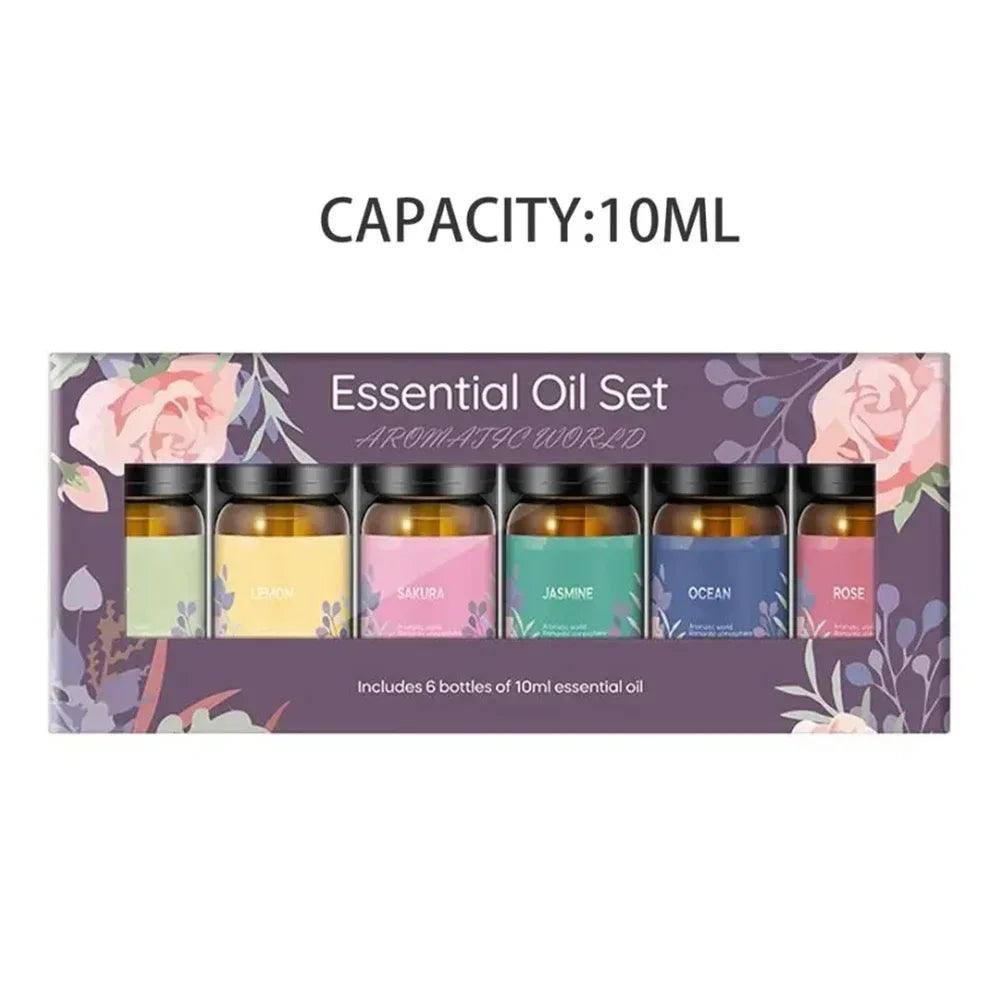 6-Piece Luxury Essential Oil Kit for Diffusers - Lily, Jasmine, Lemon, Ocean, Rose, Sakura Scents
