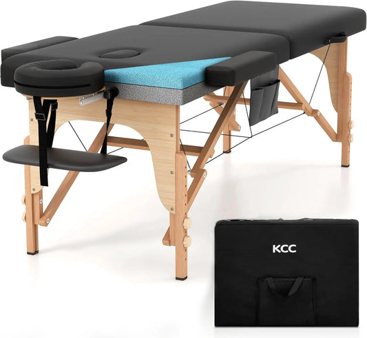 Portable Foldable Massage Table with Memory Foam, Adjustable Height, Easy Setup for Home Salon Spa Tattoo Use