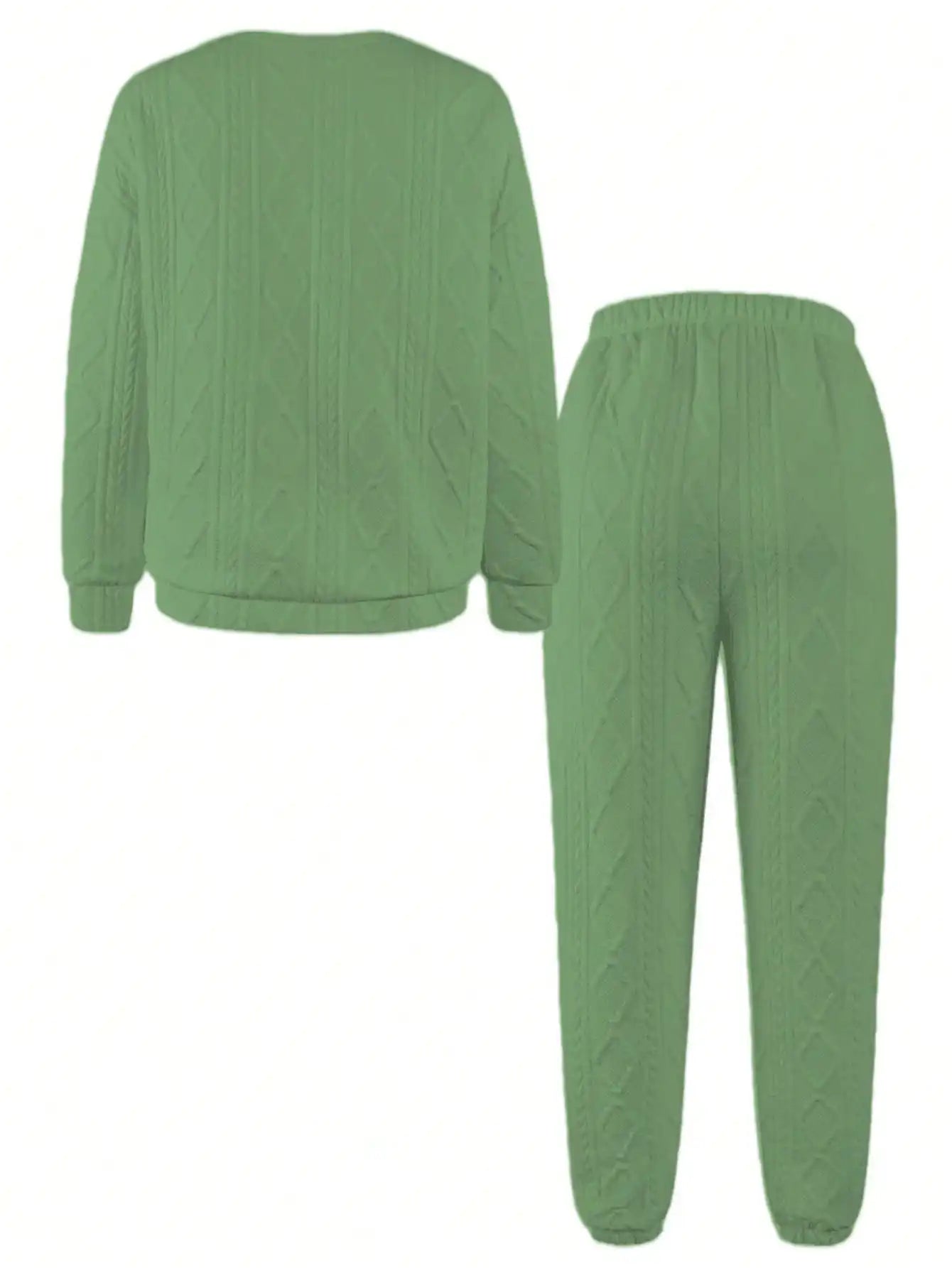 Mint Green Textured Knit Pullover Set with Loose Fit for Women, Casual Comfort Wear