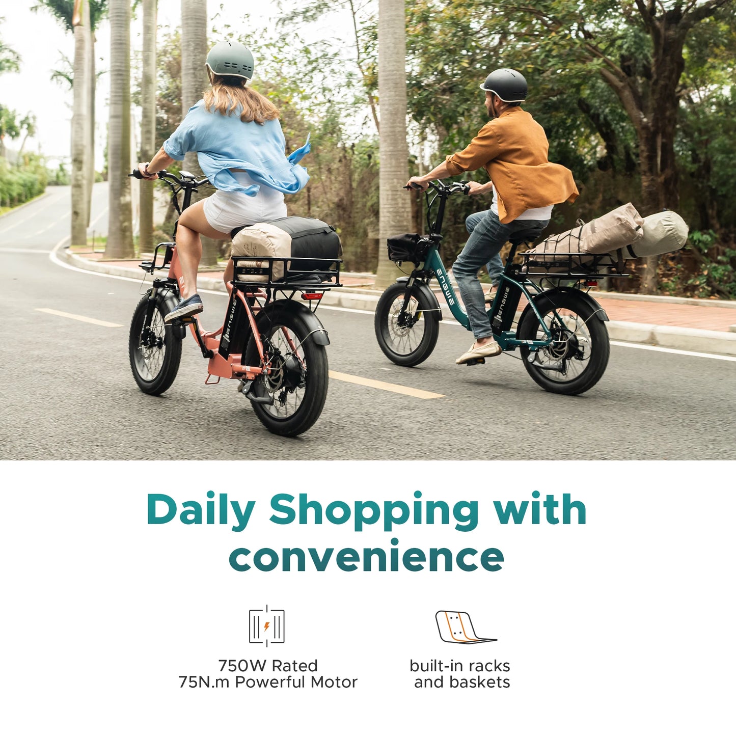 ENGWE L20 2.0 Foldable Electric Bike,750W Power, Speed 32 KM/H,20"x 3.0"Fat Tires, 52V 13Ah Battery,7 Speed E-Bike,Black
