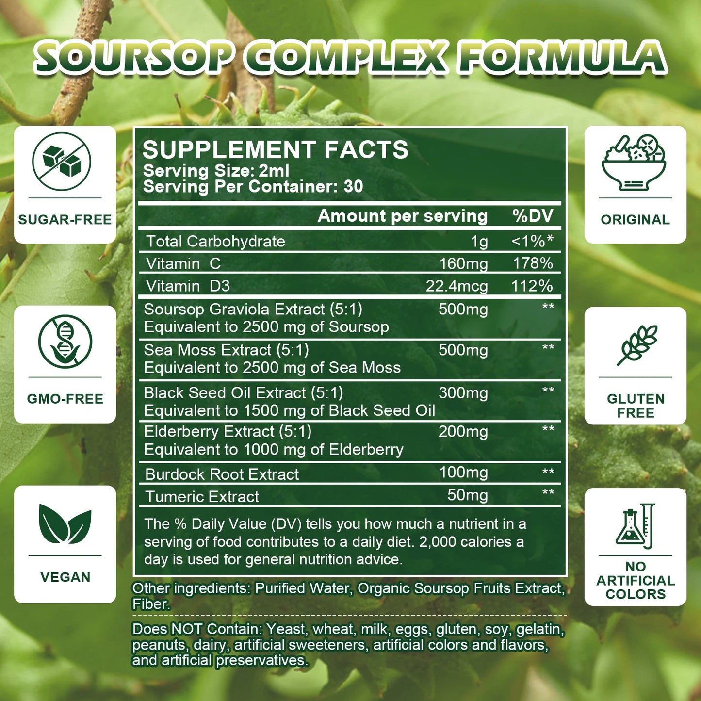 BEWORTHS Sea Moss & Soursop Graviola Extract Drops Support Immunity Digestion and Kidney Health Inflammatory Support Gluten-Free