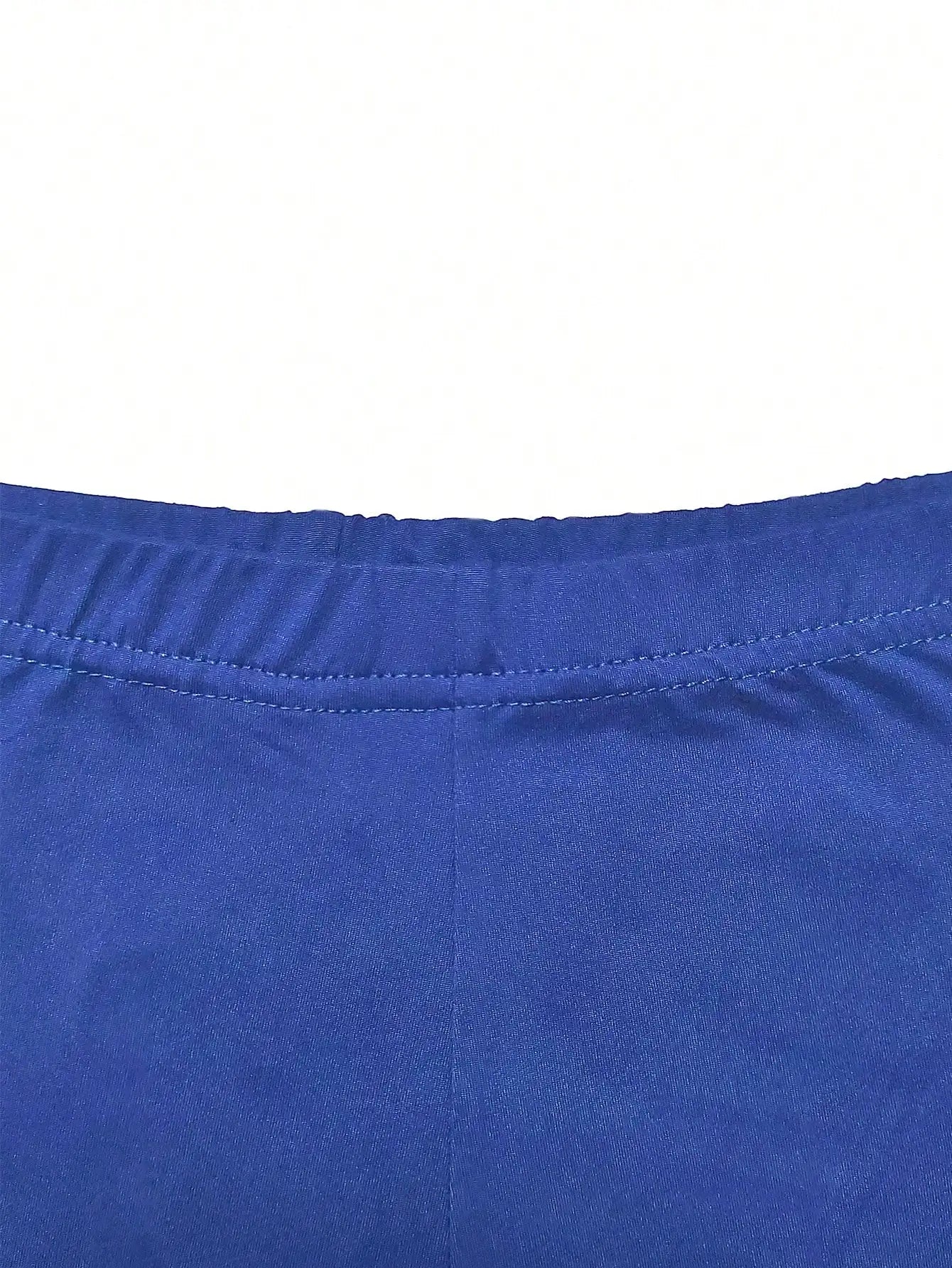 Women's 2-Piece Solid Blue Casual Set: Round Neck Tee & Biker Shorts