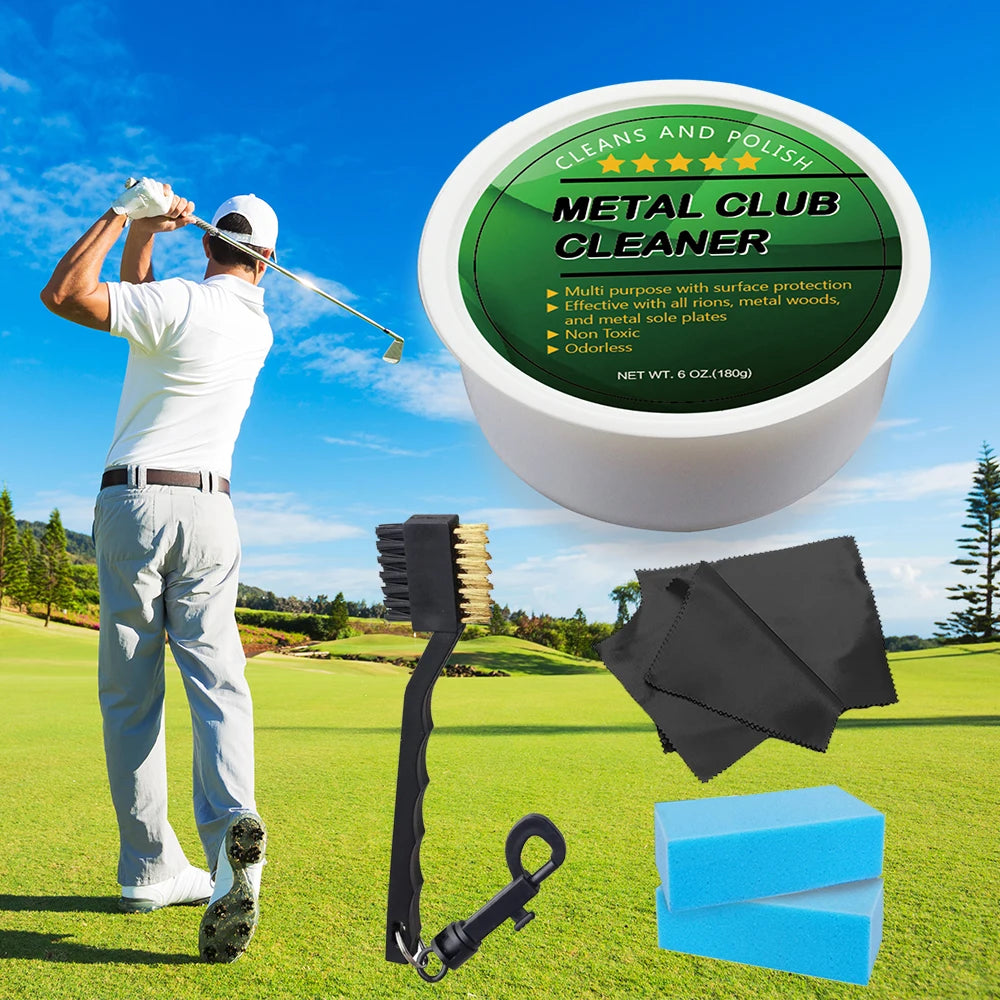 Golf Iron Polishing Kit Club Cleaner Polish Cleaning Solution Golf Club Care Set Golf Brush Cleaner Sponge Value Pack