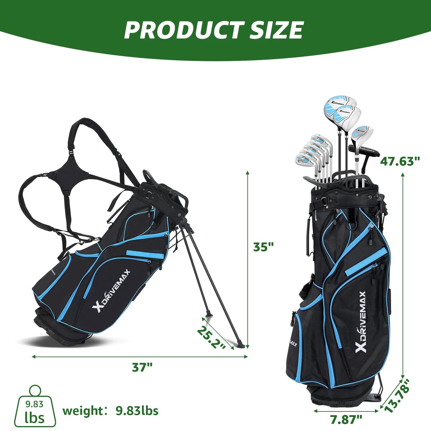 XDriveMax 10 Pieces Complete Mens Golf Clubs Set Right Hand for Men Women Includes Stand Bag