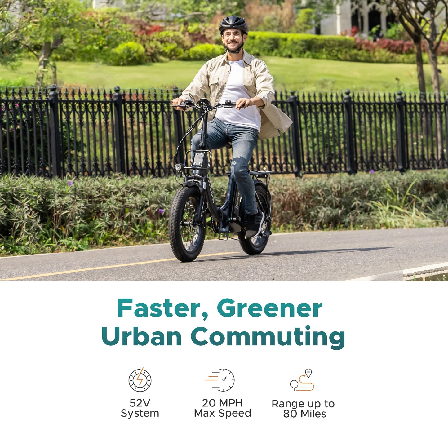 ENGWE L20 2.0 Foldable Electric Bike,750W Power, Speed 32 KM/H,20"x 3.0"Fat Tires, 52V 13Ah Battery,7 Speed E-Bike,Black
