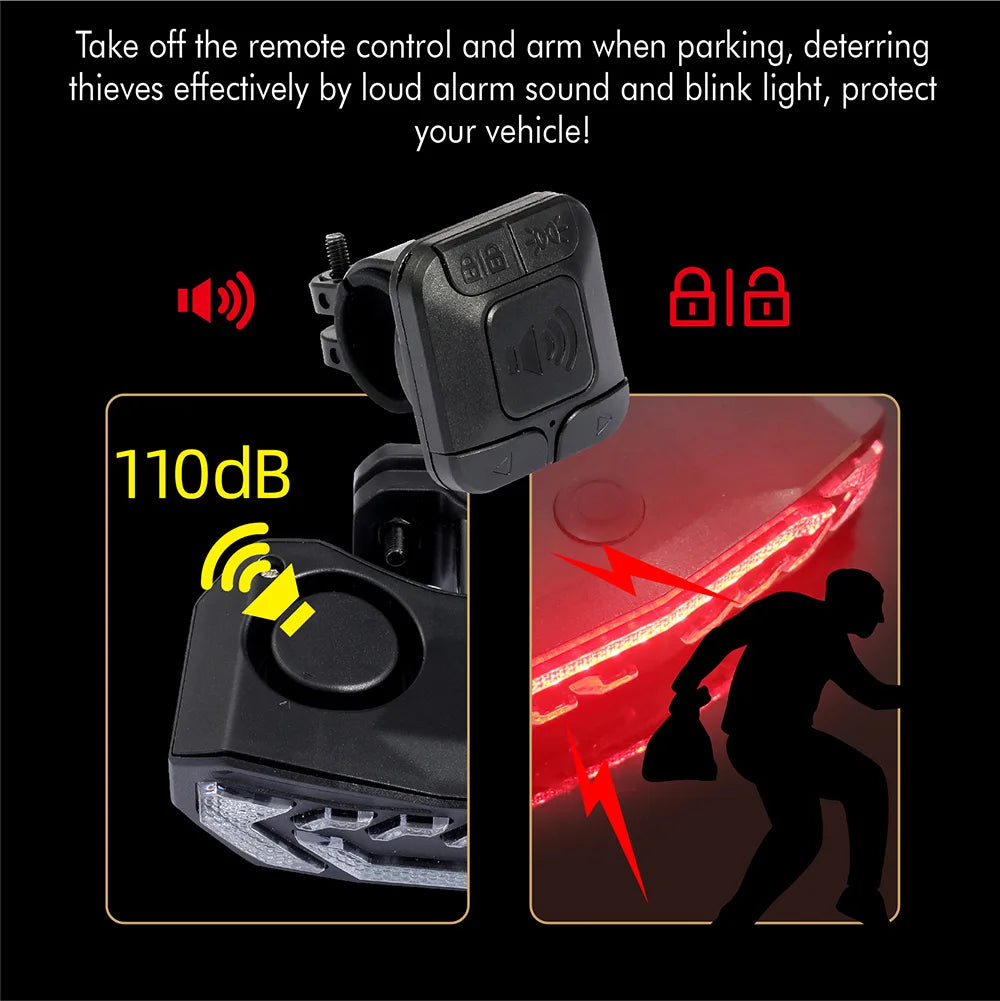 Elecpow Smart Bike Taillight Bike Anti Theft Alarm Horn With Remote Rechargeable Waterproof Bicycle Rear Lamp With Turn Signals