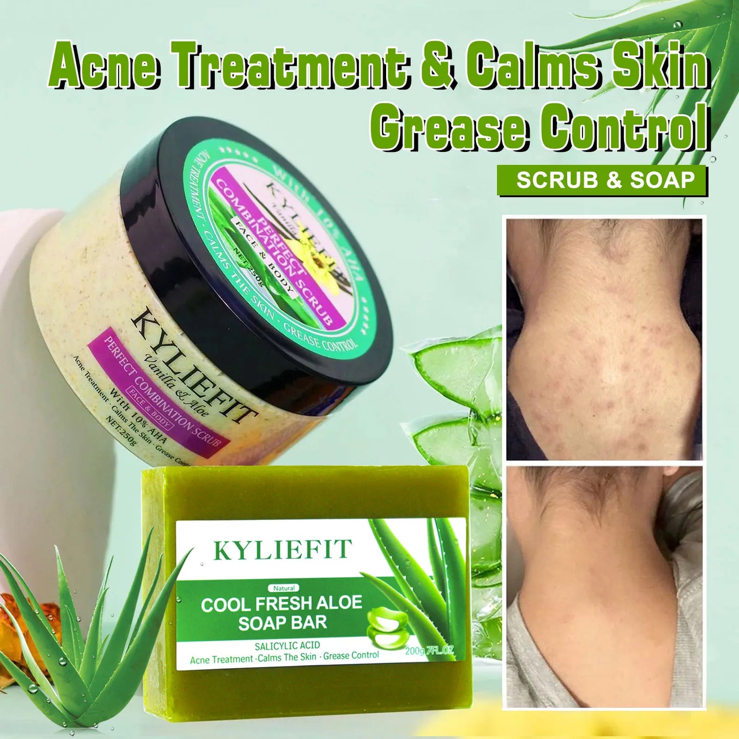 KYLIEFIT Premium Organic Scrub Set For Face, Body, Legs, Knee, Feet, Arms And Hands, Clean Skin, Reduce Spots, Moisturizing