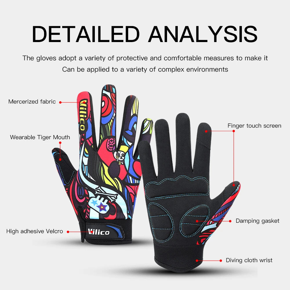 Print Cycling Gloves Bike Bicycle Sports Full Finger Hiking Gloves Mesh Winter Gloves Women