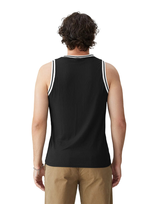 Men s  Fit Ribbed Tank Tops Sleeveless Round Neck Muscle T Shirts Gym Workout
