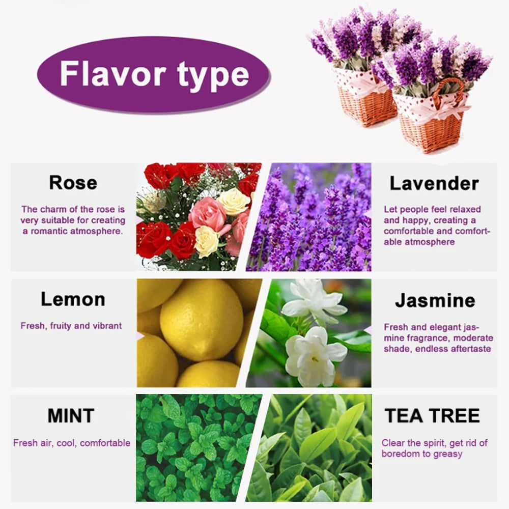 6pcs Essential Oil Set 10ml pure natural aromatherapy essential oil Lemon Mint Rose Tea Tree Lavender Jasmine diffusing Candle.