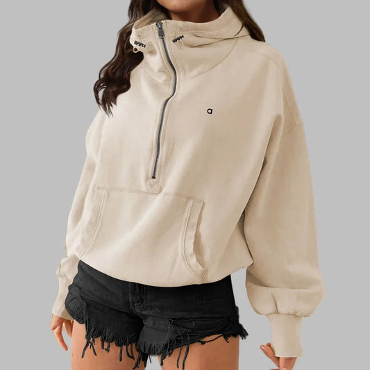 2025 Women's Outdoor Hooded Sports Zipper Drawstring Long Sleeve Top Daily Casual Loose Yoga Hoodie